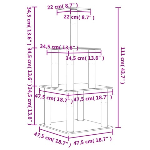  Drapak dla kota z sizalowymi słupkami, kremowy, 111 cm