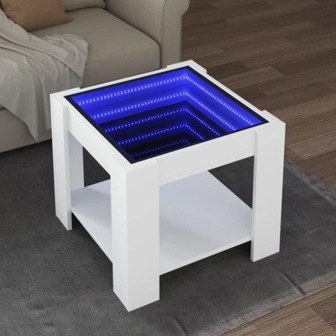  Stolik kawowy z LED, biały 53x53x45 cm, materiał drewnopochodny