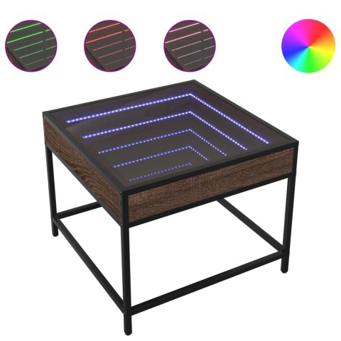  Stolik kawowy z LED Infinity, brązowy dąb, 50x50x41 cm