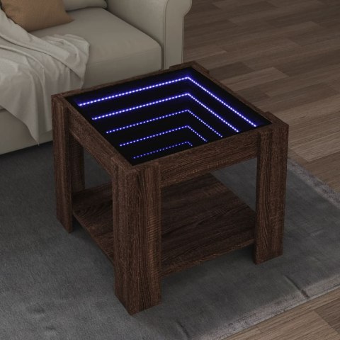  Stolik kawowy z LED, brązowy dąb, 53x53x45 cm