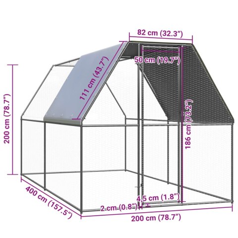  Klatka zewnętrzna dla kurcząt, 2x4x2 m, stal galwanizowana