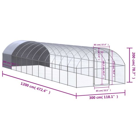  Klatka zewnętrzna dla kurcząt, 3x12x2 m, stal galwanizowana