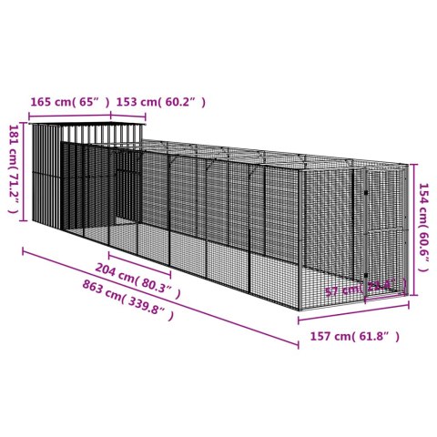  Buda dla psa, z wybiegiem, antracytowa, 165x863x181 cm, stal