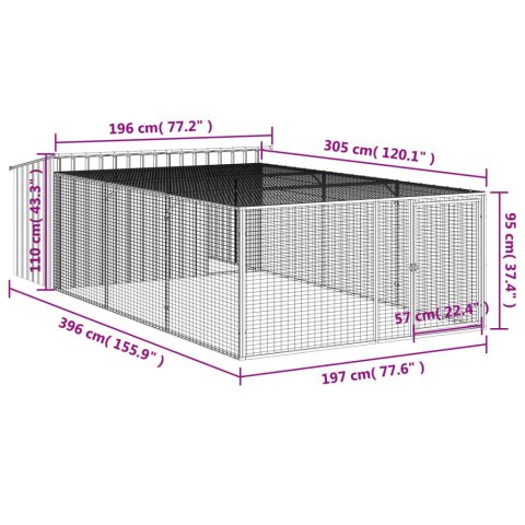  Buda dla psa, z wybiegiem, antracytowa, 197x396x110 cm, stal