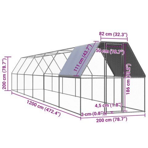  Klatka zewnętrzna dla kurcząt, 2x12x2 m, stal galwanizowana