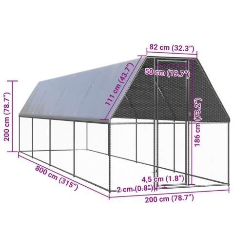  Klatka zewnętrzna dla kurcząt, 2x8x2 m, stal galwanizowana