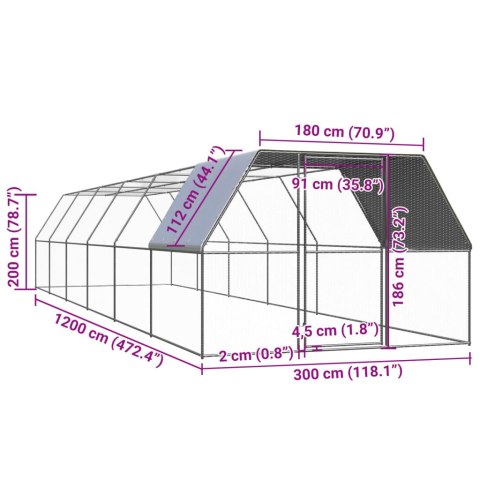  Klatka zewnętrzna dla kurcząt, 3x12x2 m, stal galwanizowana