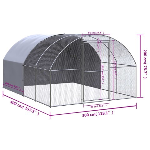  Klatka zewnętrzna dla kurcząt, 3x4x2 m, stal galwanizowana