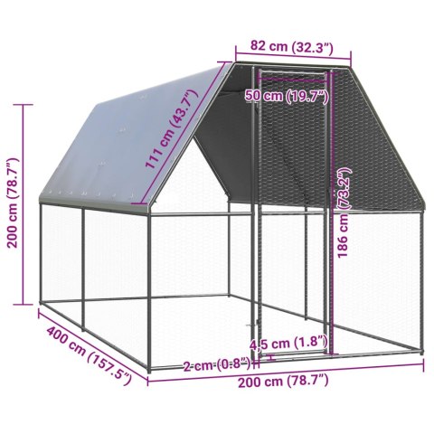  Klatka zewnętrzna dla kurcząt, 2x4x2 m, stal galwanizowana