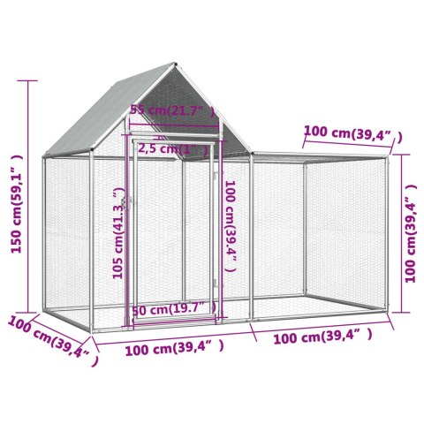  Woliera dla kur, 2 x 1 x 1,5 m, galwanizowana stal