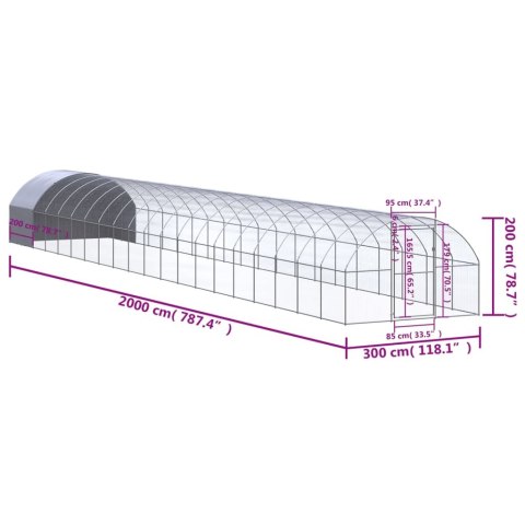  Klatka zewnętrzna dla kurcząt, 3x20x2 m, stal galwanizowana