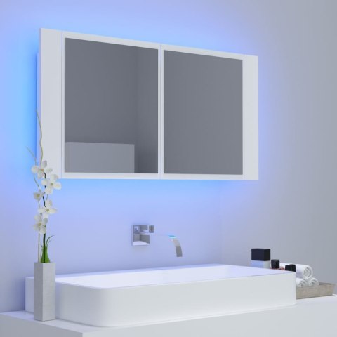  Szafka łazienkowa z lustrem i LED, biała, 90x12x45 cm, akryl