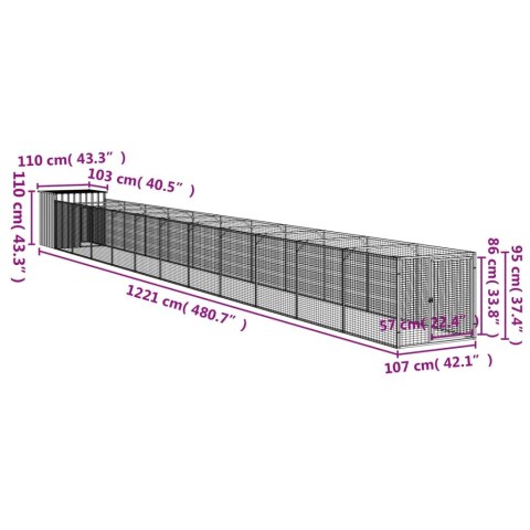  Buda dla psa, z wybiegiem, antracytowa, 110x1221x110 cm, stal