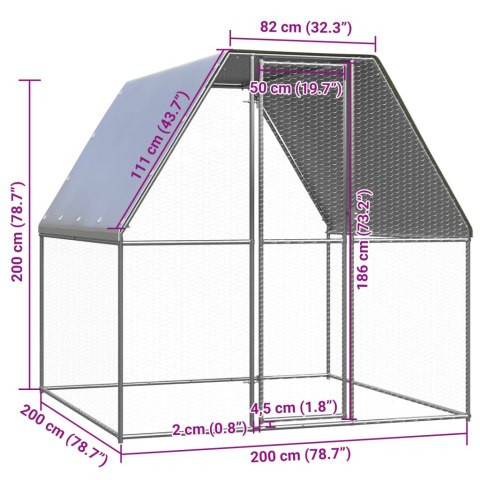  Klatka dla kurcząt, srebrno-szara, 2x2x2 m, stal galwanizowana