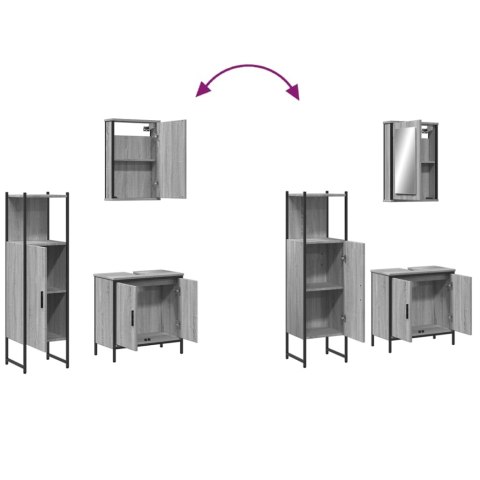  3-częściowy zestaw mebli łazienkowych, szary dąb sonoma