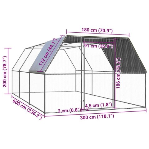  Klatka dla kurcząt, 3x6x2 m, stal galwanizowana