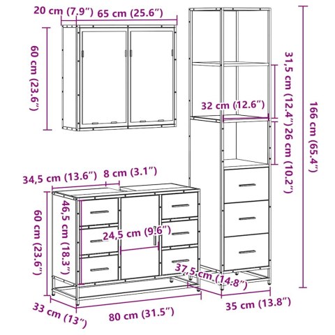  3-cz zestaw mebli łazienkowych, czarny, materiał drewnopochodny