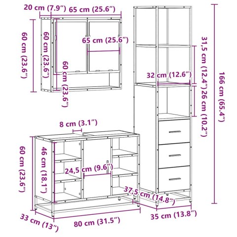  3-cz zestaw mebli łazienkowych, czarny, materiał drewnopochodny