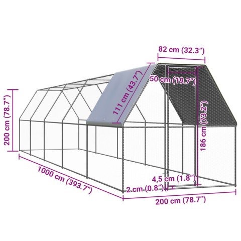  Klatka zewnętrzna dla kurcząt, 2x10x2 m, stal galwanizowana