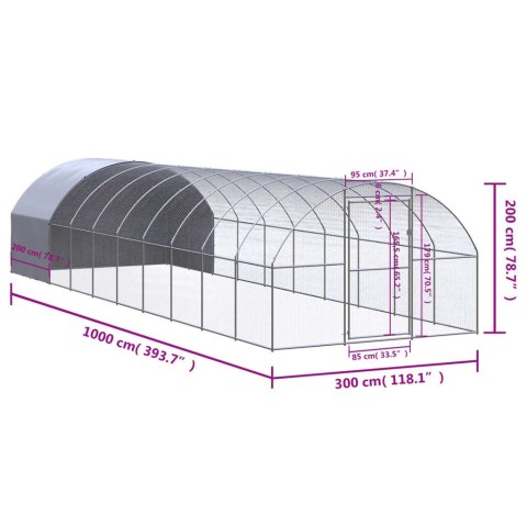  Klatka zewnętrzna dla kurcząt, 3x10x2 m, stal galwanizowana