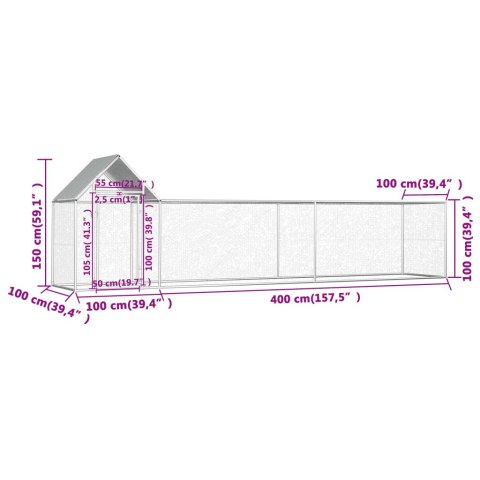  Woliera dla kur, 5 x 1 x 1,5 m, galwanizowana stal