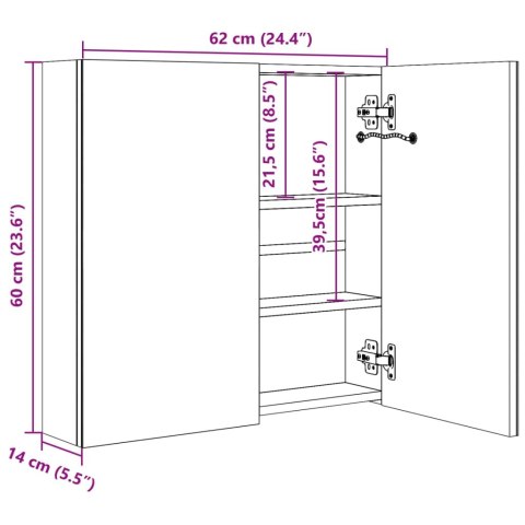  Szafka łazienkowa z lustrem i LED, 62x14x60 cm