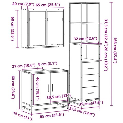  3-cz zestaw mebli łazienkowych, czarny, materiał drewnopochodny