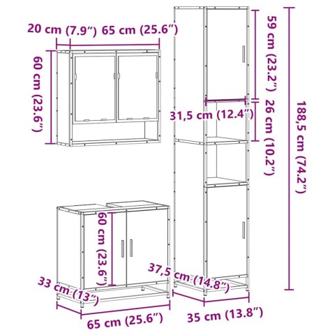  3-cz zestaw mebli łazienkowych, czarny, materiał drewnopochodny