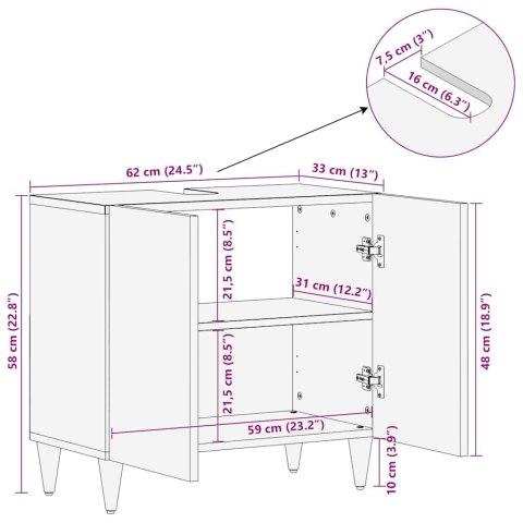  Szafka pod umywalkę, 62x33x58 cm, lite drewno mango