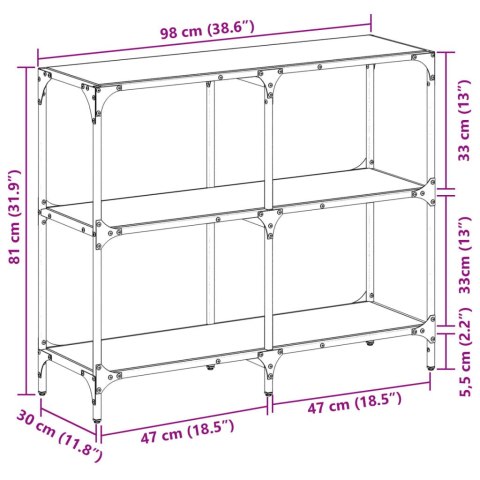  Stolik konsolowy z czarnym, szklanym blatem, 98x30x81 cm, stal