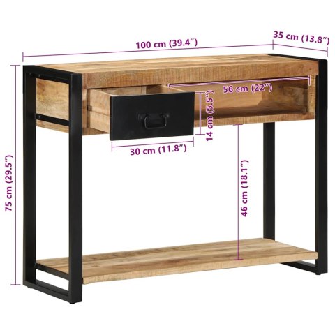  Konsola Stolik 100x35x75 cm lite drewno surowe mango