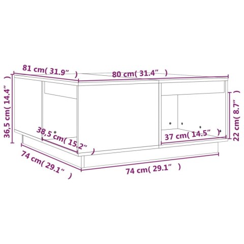  Stolik kawowy, szary, 80x81x36,5 cm, lite drewno sosnowe