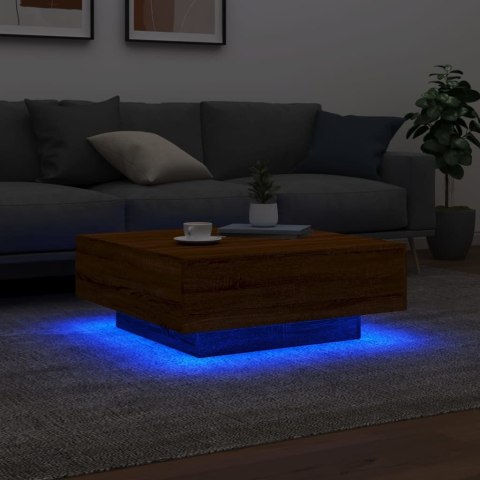  Stolik kawowy z podświetleniem LED, brązowy dąb, 80x80x31 cm