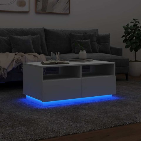  Stolik kawowy z podświetleniem LED, biały, 90x49x40 cm