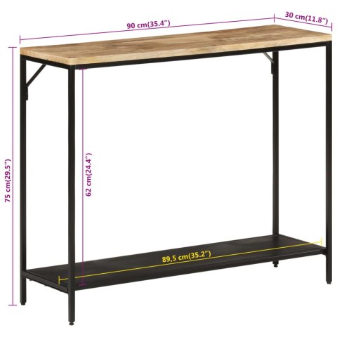  Stolik konsolowy, 90x30x75 cm, surowe drewno mango i żelazo