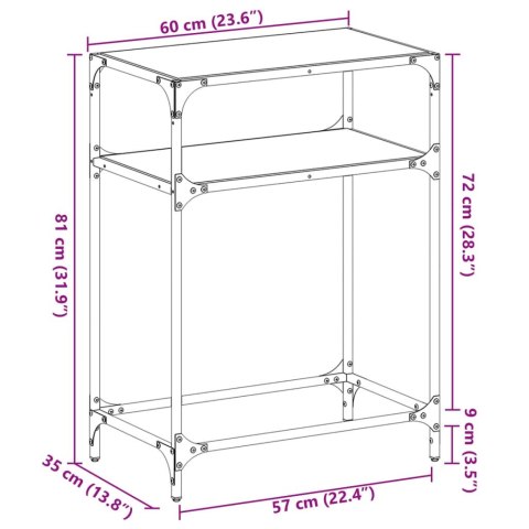  Stolik kawowy z czarnym, szklanym blatem, 60x35x81 cm, stal