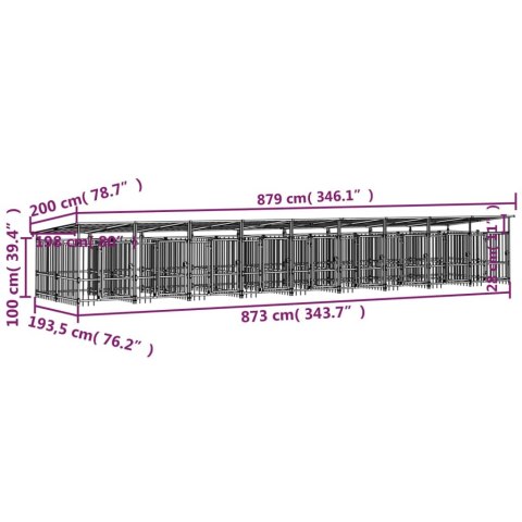  Kojec zewnętrzny dla psów, z zadaszeniem, stalowy, 16,89 m²