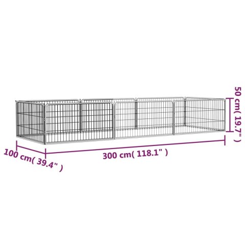  Kojec dla psa, 8 panele, czarny, 100x50 cm, stal