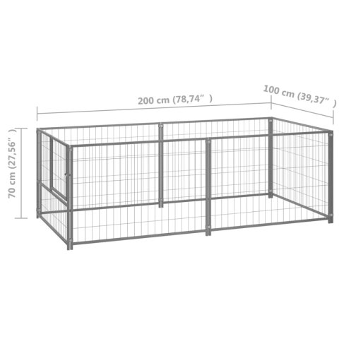  Kojec dla psa, srebrny, 200x100x70 cm, stalowy