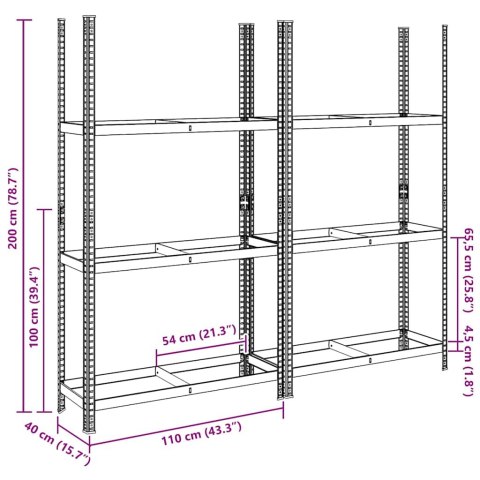  3-poziomowe półki na opony, 2 szt., srebrne, 110x40x200cm, stal