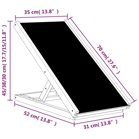  Rampa dla psa, szara, 70x35 cm, lite drewno jodłowe