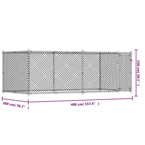  Klatka dla psa, z drzwiami, szara, 4x2x1,5 m, stal