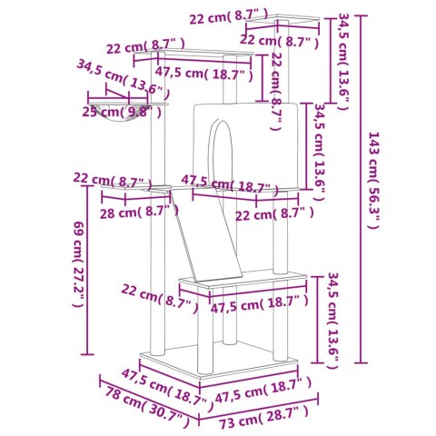  Drapak dla kota z sizalowymi słupkami, ciemnoszary, 143 cm