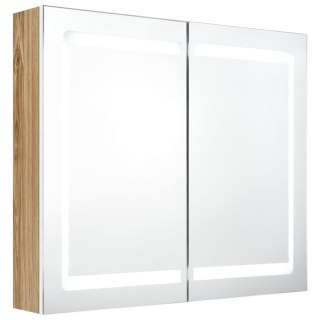  Szafka łazienkowa z lustrem i LED, biel i dąb, 80x12x68 cm