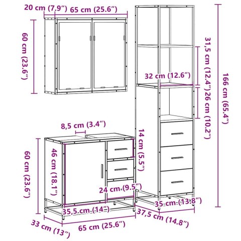  3-częściowy zestaw mebli łazienkowych, przydymiony dąb