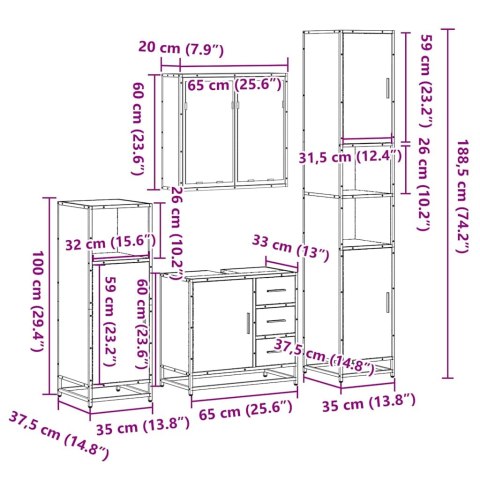  4-częściowy zestaw mebli łazienkowych, kolor dąb sonoma
