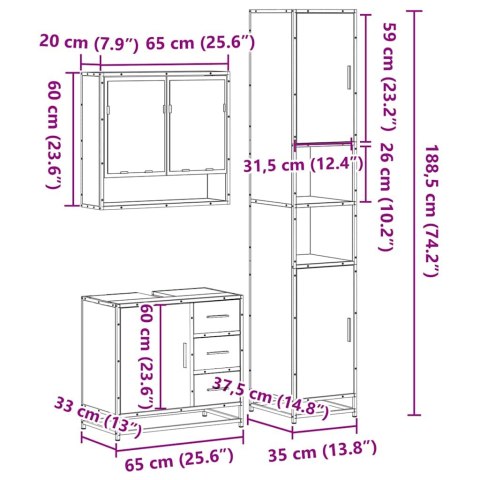  3-cz zestaw mebli łazienkowych, czarny, materiał drewnopochodny