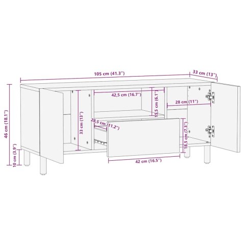  Szafka RTV Brązowa 105x33x46 cm Drewno lite Mango