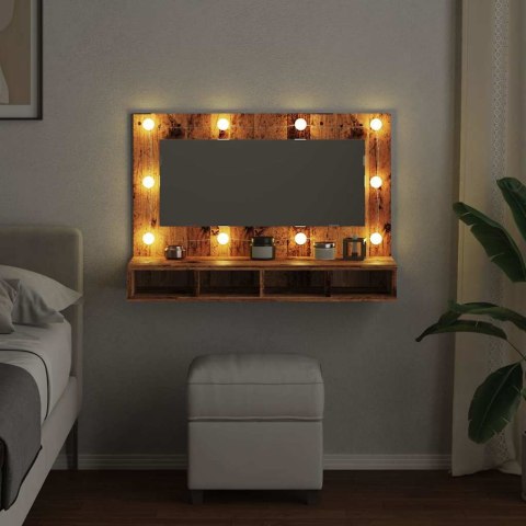  Szafka lustrzana z diodami LED Stare drewno 90x31,5x62 cm