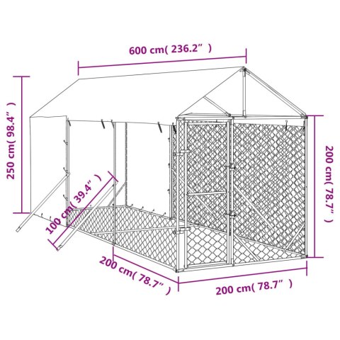  Kojec dla psa, z dachem, srebrny, 2x6x2,5 m, stal galwanizowana